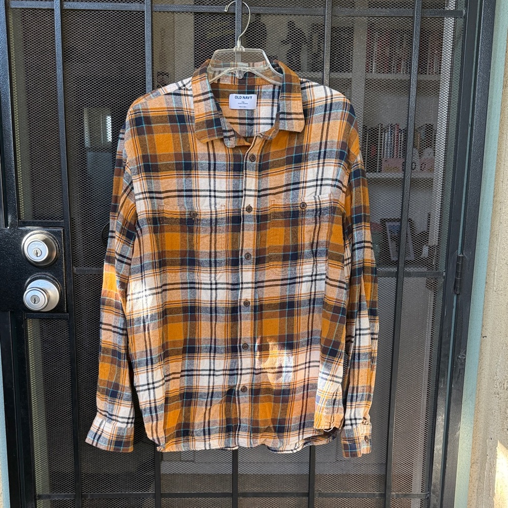 Orange and Blue Plaid Button Up Flannel